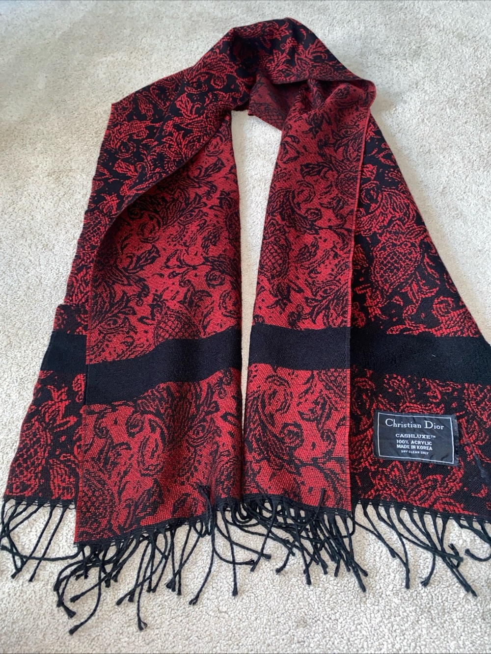 Christian Dior CASHLUXE Acrylic Woman’s Scarf Wrap Vintage Black Red